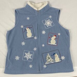 Croft & Barrow Blue Vest with Embroidered Snowman/Snowflake L Grandmacore